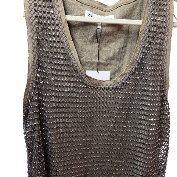 NWT & Rare Zara Linen Studded Mini Dress Large - Picture 6 of 10